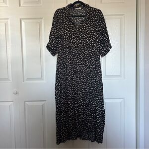 Natural Life Rebecca Black Cream Roses Boho Tiered Midi Dress Size XL